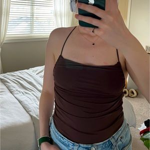 Dynamite Bare Ruched Bodysuit - size medium FRENCH ROAST